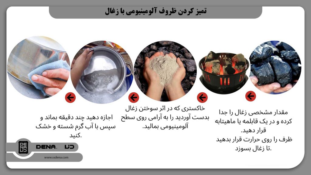 تمیز کردن ظروف آلومینیومی با زغال