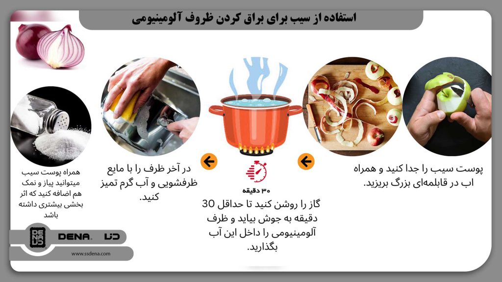 استفاده از سیب برای براق کردن ظروف آلومینیومی